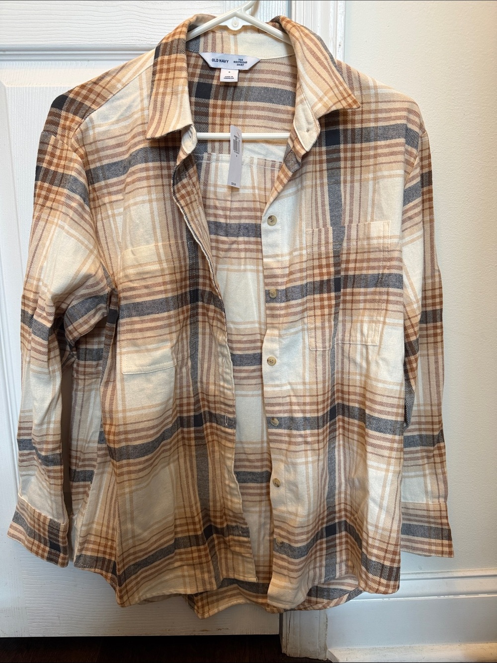Old Navy Cream and Brown Plaid Button-Down Shirt